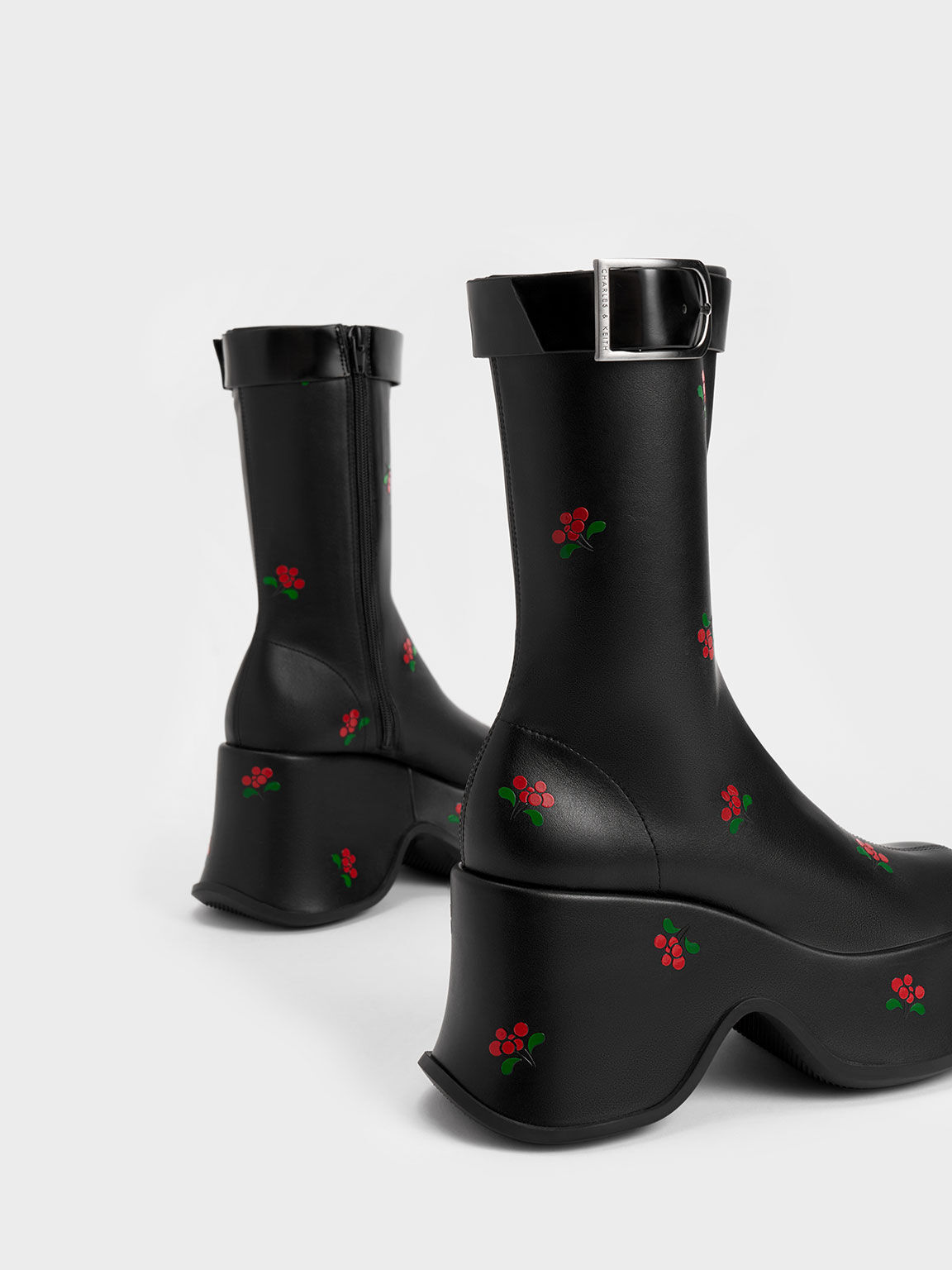 Carlisle Floral Platform Boots, Black Textured, hi-res