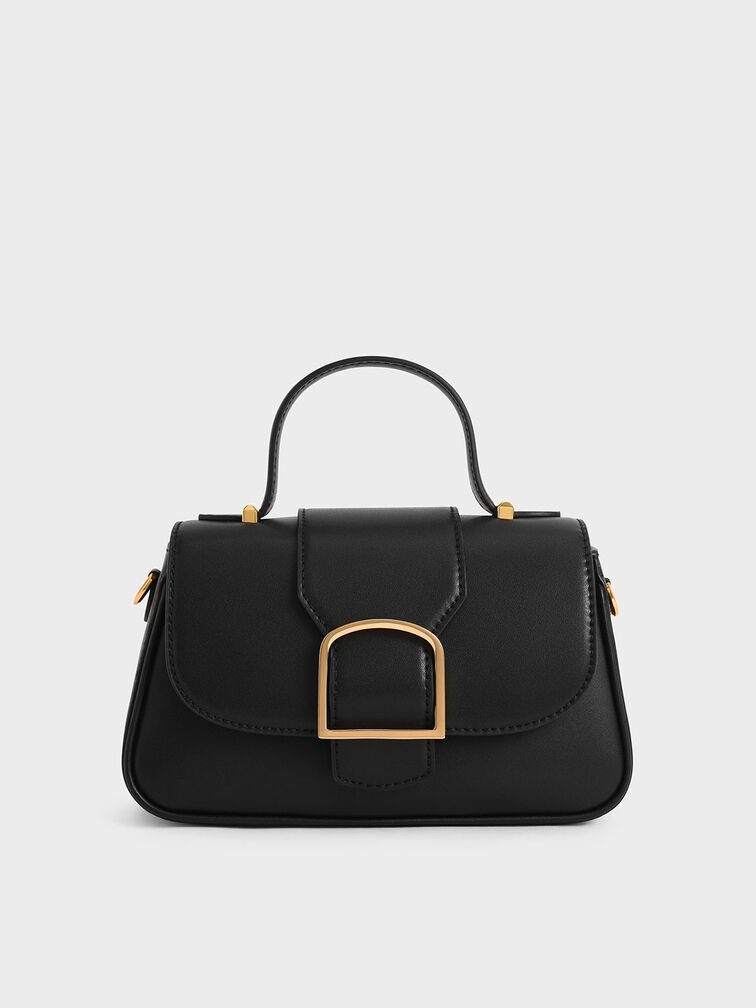Curved Top Handle Crossbody Bag, Black, hi-res