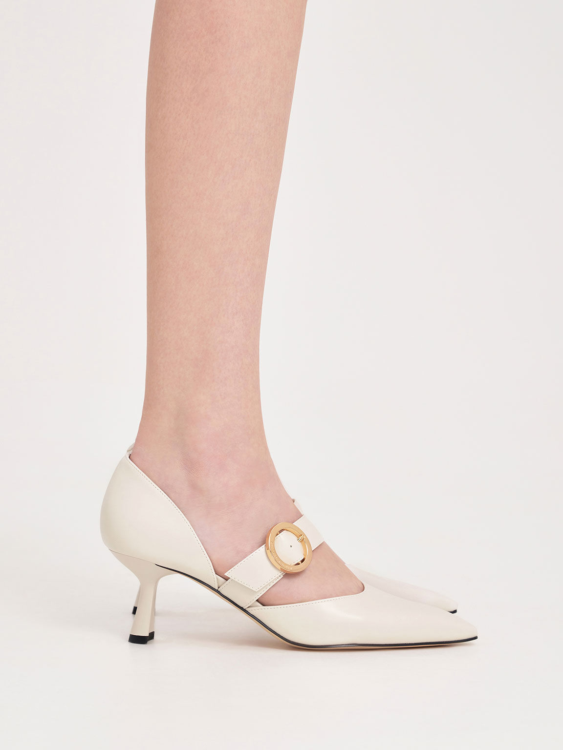 Buckled D'Orsay Pumps, White, hi-res