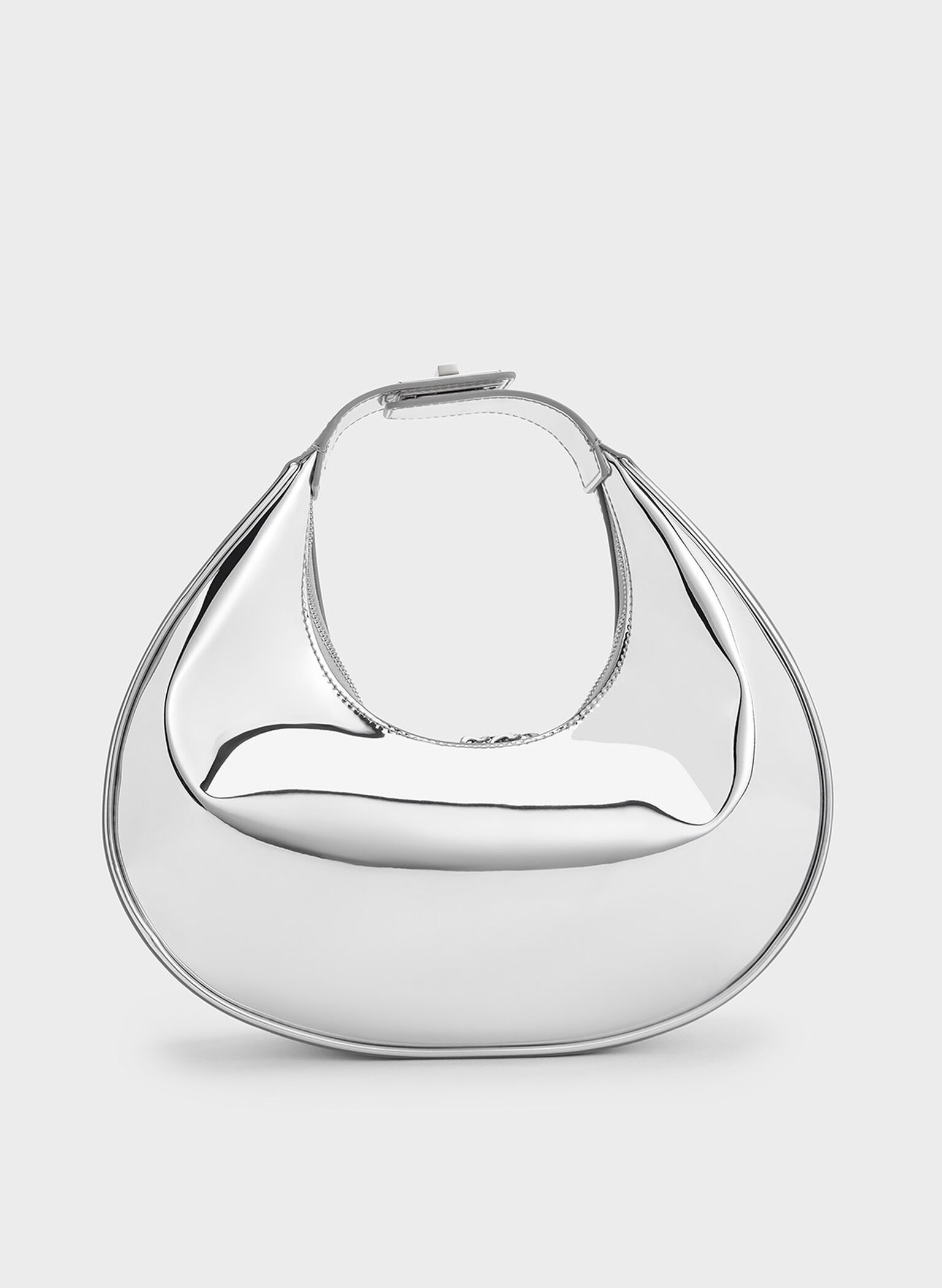 Metallic Crescent Hobo Bag, Silver, hi-res