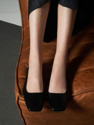 Square Toe Slingback Ballerina Flats, Black, hi-res