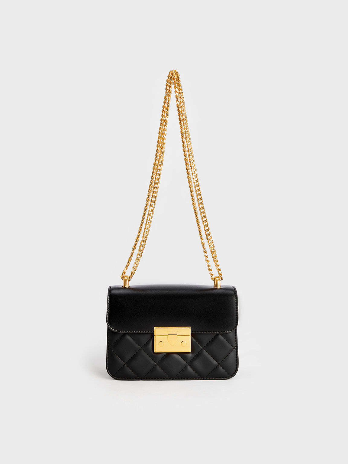 Black Metallic Push Lock Chain Bag CHARLES KEITH BH
