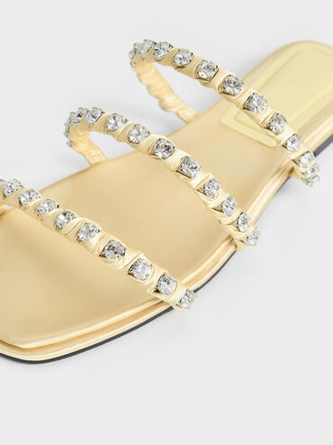 Goldie Recycled Polyester Gem-Encrusted Slide Sandals, Yellow, hi-res