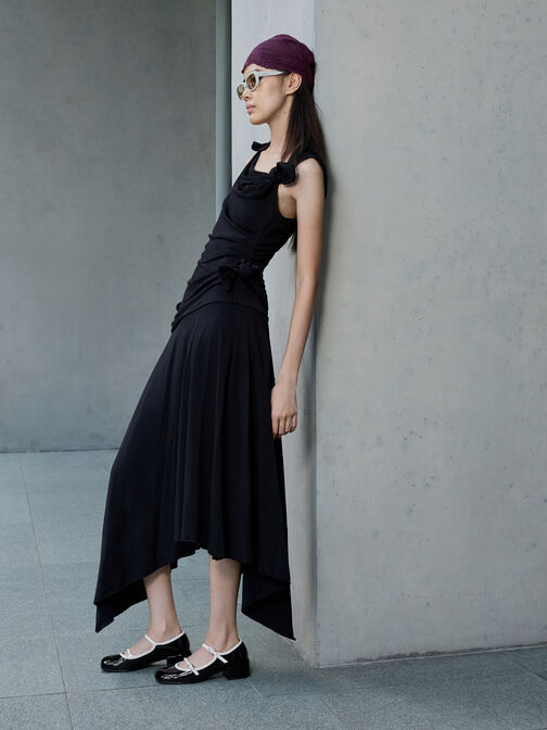 Patent Contrast-Trim Double-Strap Mary Jane Pumps, Black Patent, hi-res