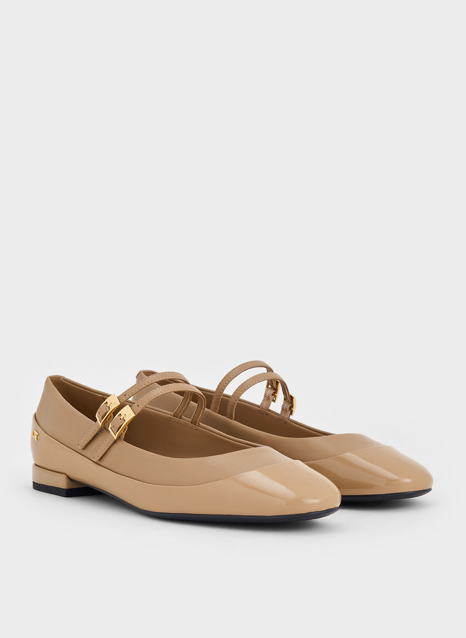 Leather & Patent Double-Strap Mary Jane Flats, Taupe, hi-res