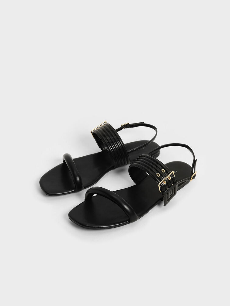 Puffy Grommet Sandals, Black, hi-res