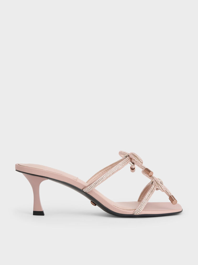 Gem-Embellished Bow-Tie Mules, Nude, hi-res