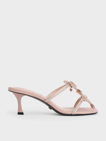 Gem-Embellished Bow-Tie Mules, Nude, hi-res