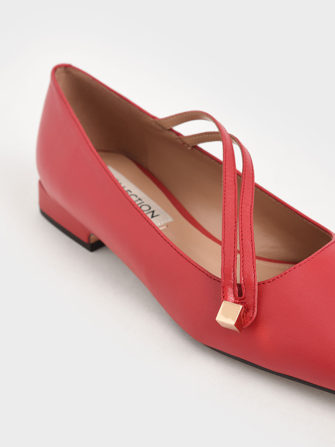 Leather Asymmetric Strap Ballerina Flats, Red, hi-res