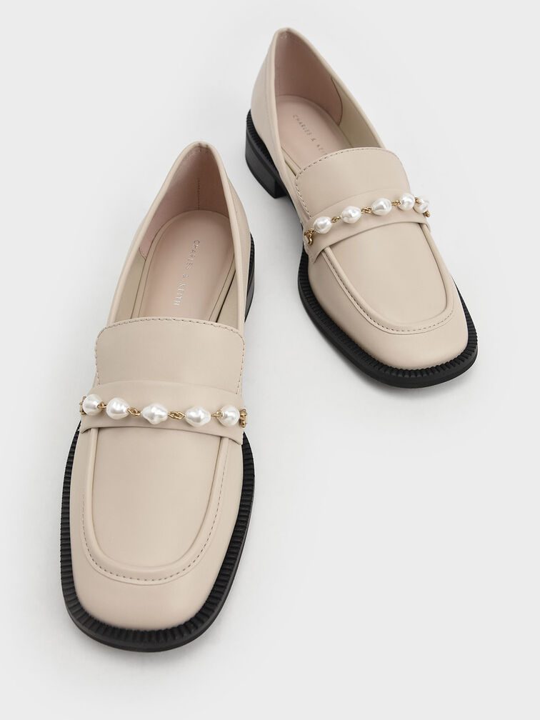 Beaded Penny Loafers, Cream, hi-res