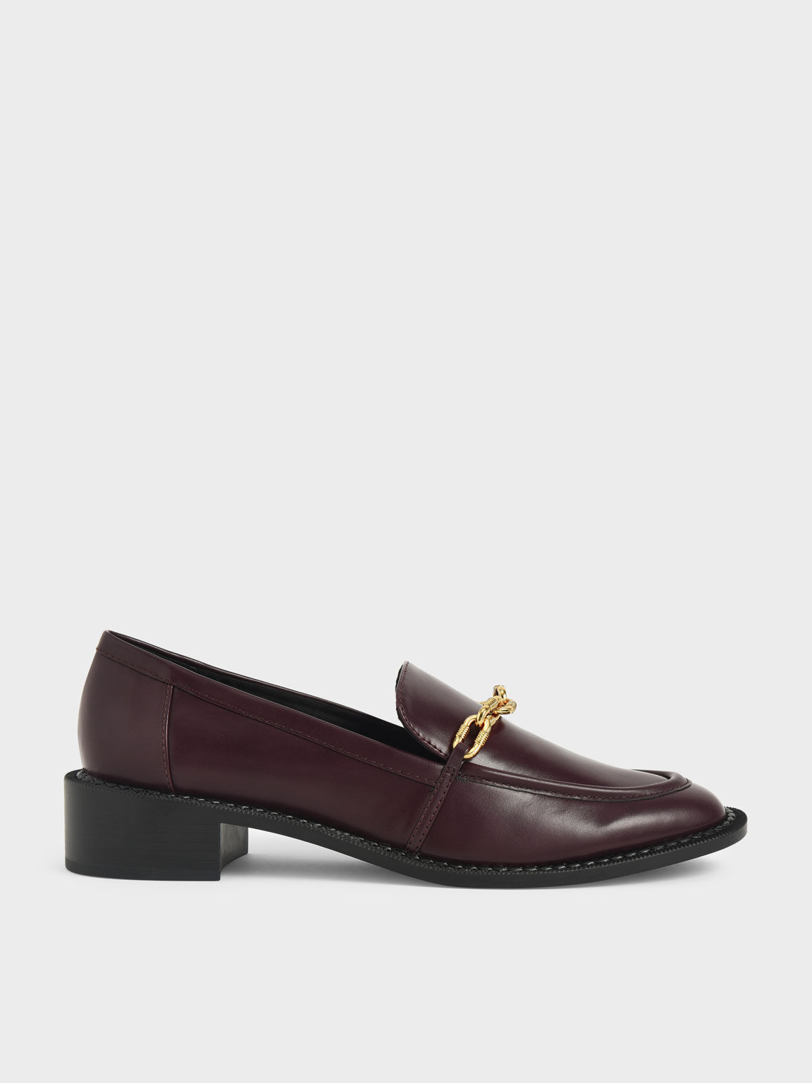 Chunky Chain Link Loafers, Burgundy, hi-res