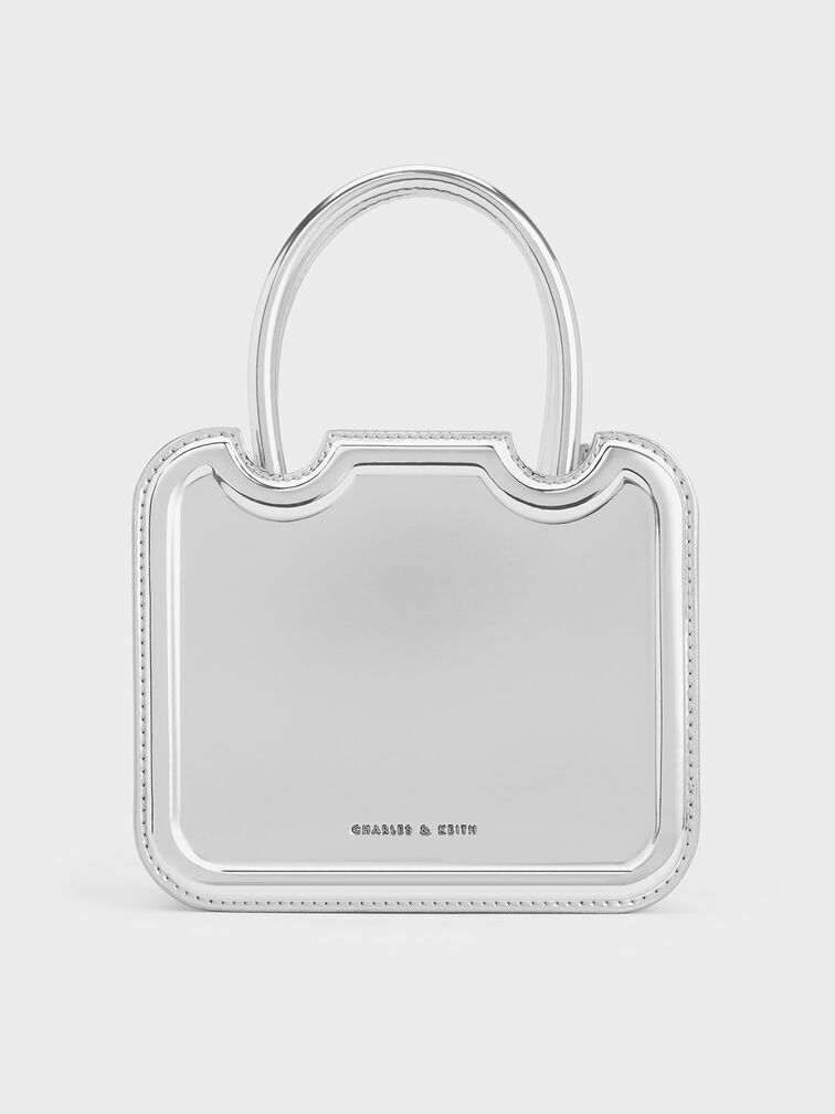 Bolso tote escultural Perline metálico, Plateado, hi-res