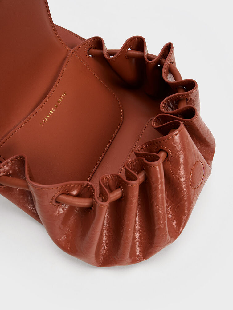Mini Blossom Curved Flap Quilted Crossbody Bag, Brick, hi-res