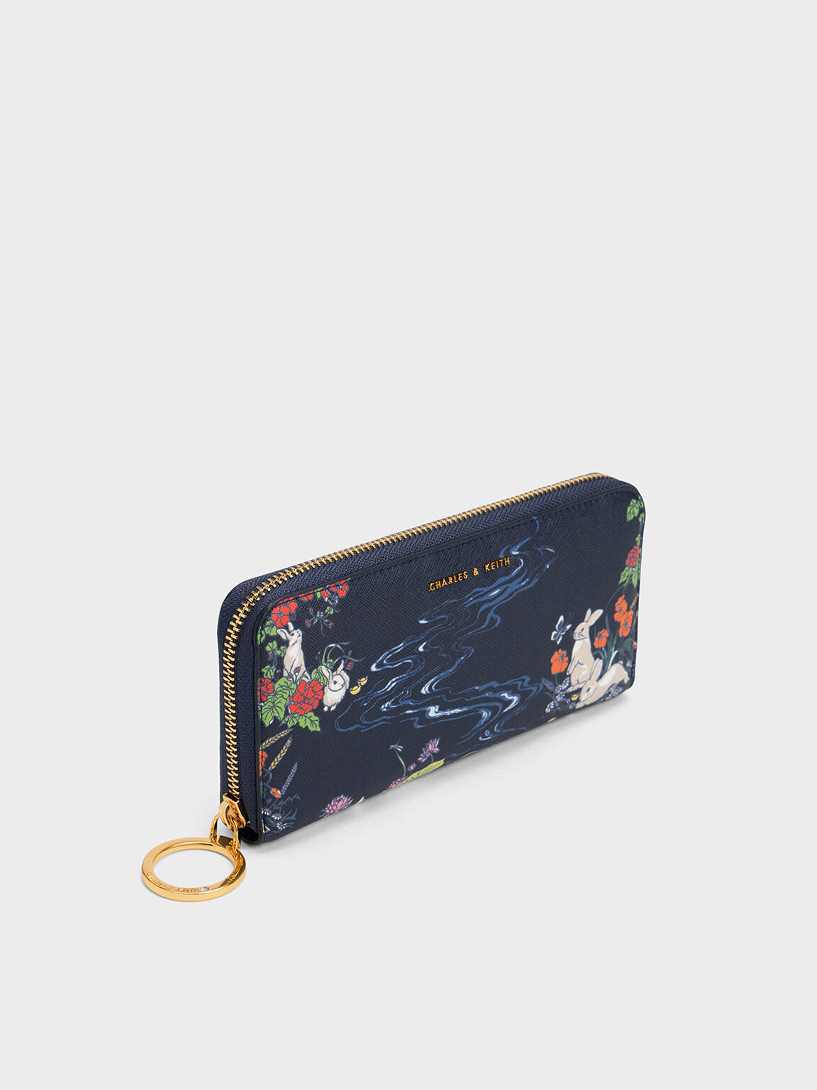 Rabbit Illustrated Long Wallet, Navy, hi-res