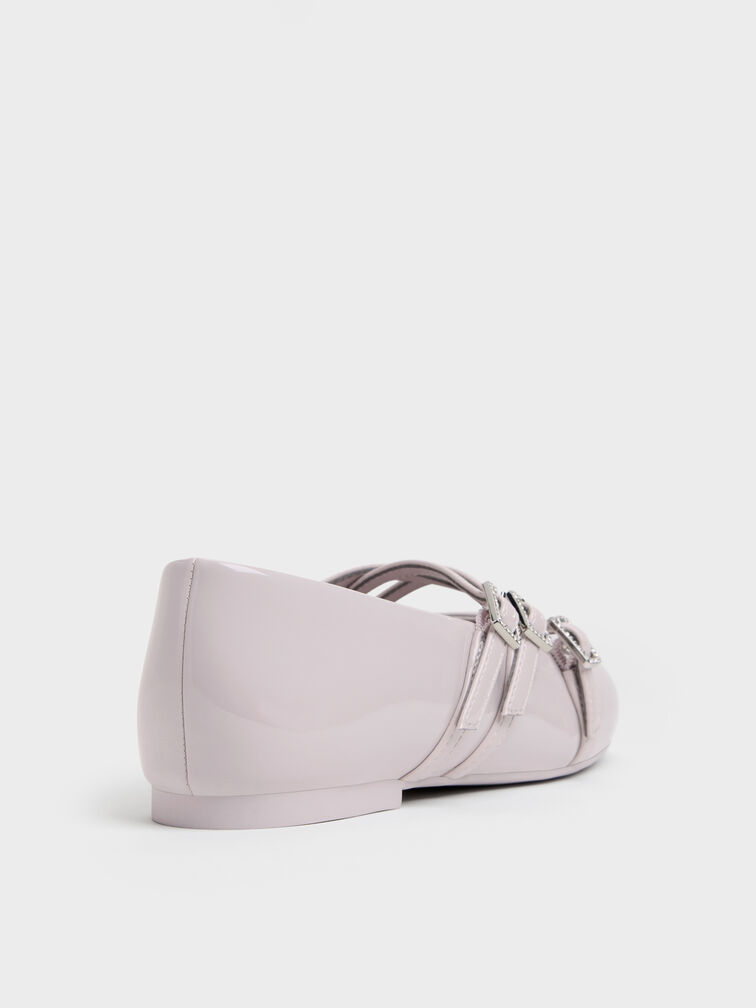 Girls' Patent Triple-Strap Mary Jane Flats, Lilac, hi-res