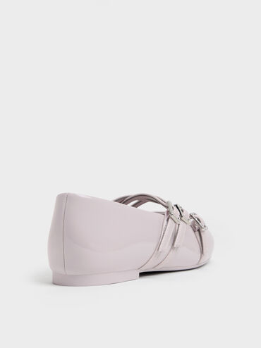 Girls' Patent Triple-Strap Mary Jane Flats, Lilac, hi-res