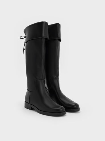 Botas altas hasta el muslo con lazo en la espalda, Negro, hi-res
