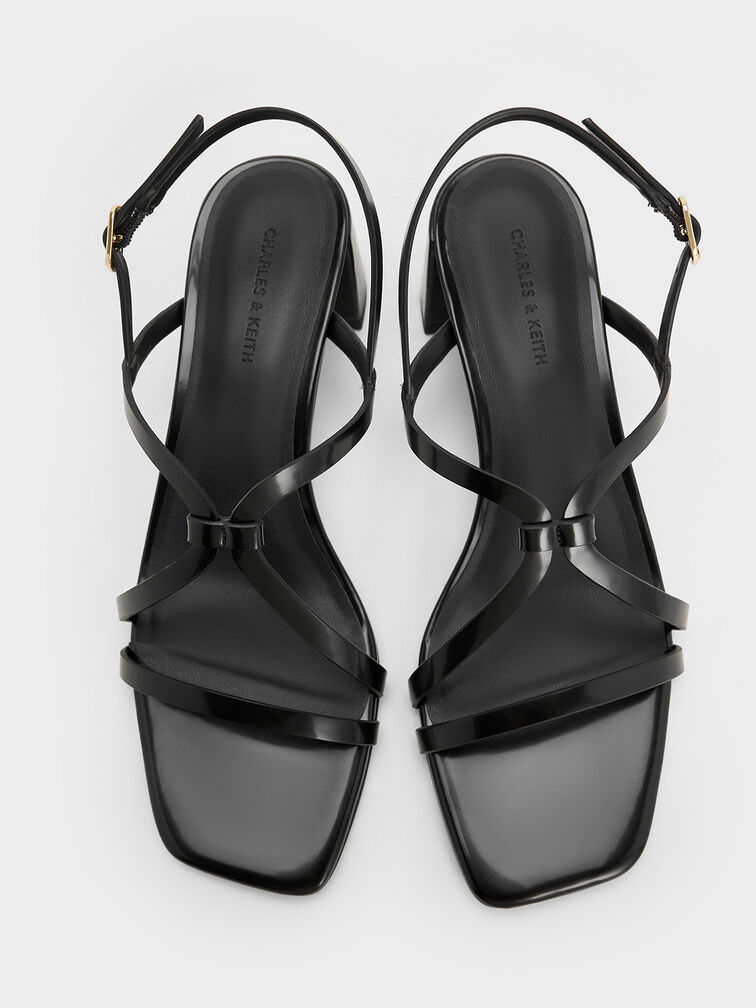 Strappy Block-Heel Slingback Sandals, Black Box, hi-res