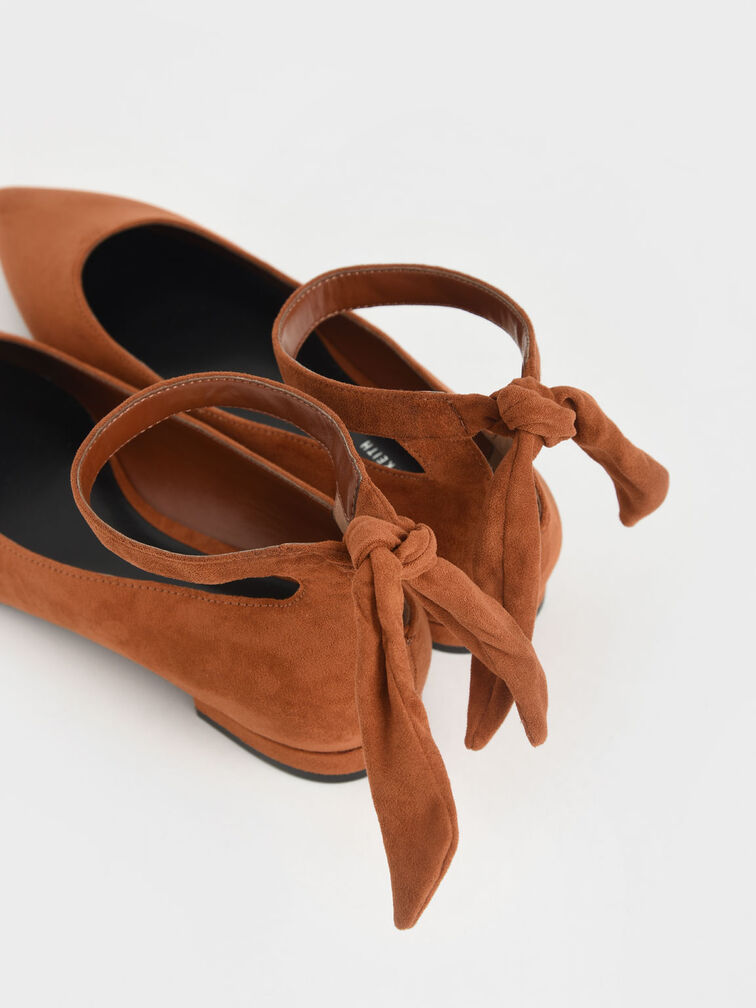Textured Ankle Strap Ballerina Flats, Cognac, hi-res