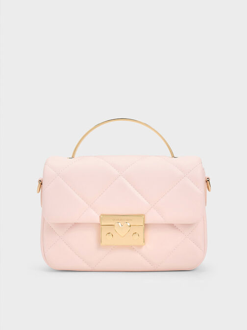 Quilted Boxy Top Handle Bag, Pink, hi-res