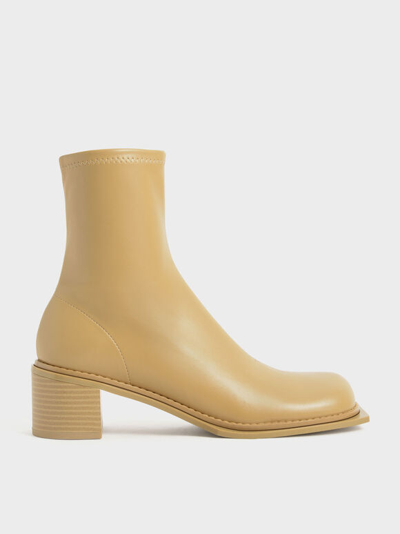 Bee Stitch-Trim Ankle Boots, Sand, hi-res