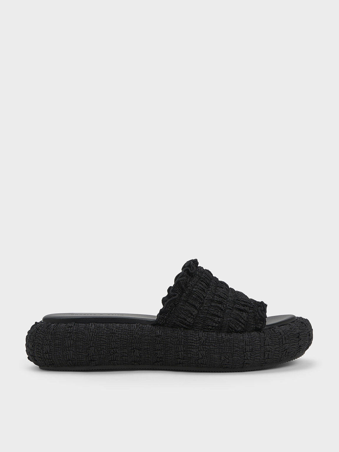 Zapatos de plataforma plana Nuala con acabado fruncido, Negro, hi-res