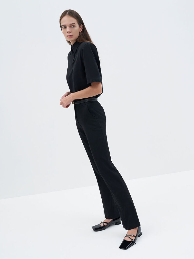 Patent Crossover Block Heel Mary Janes, Black, hi-res