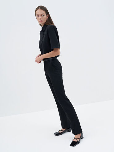 Patent Crossover Block Heel Mary Janes, Black, hi-res