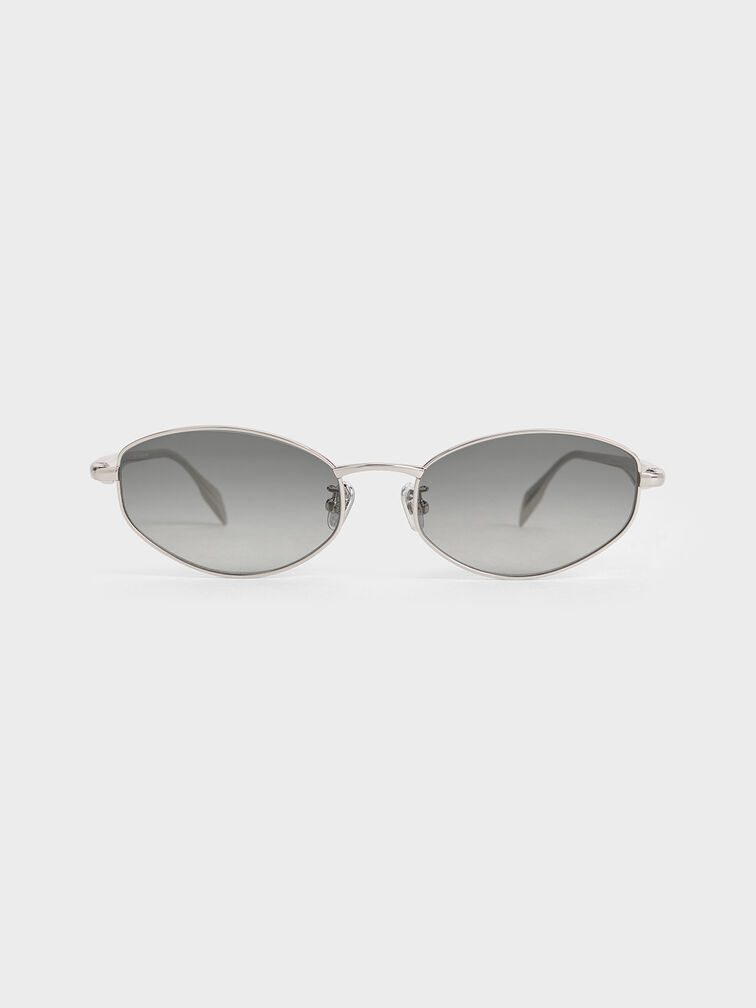 Crystal-Accent Oval Sunglasses, Silver, hi-res