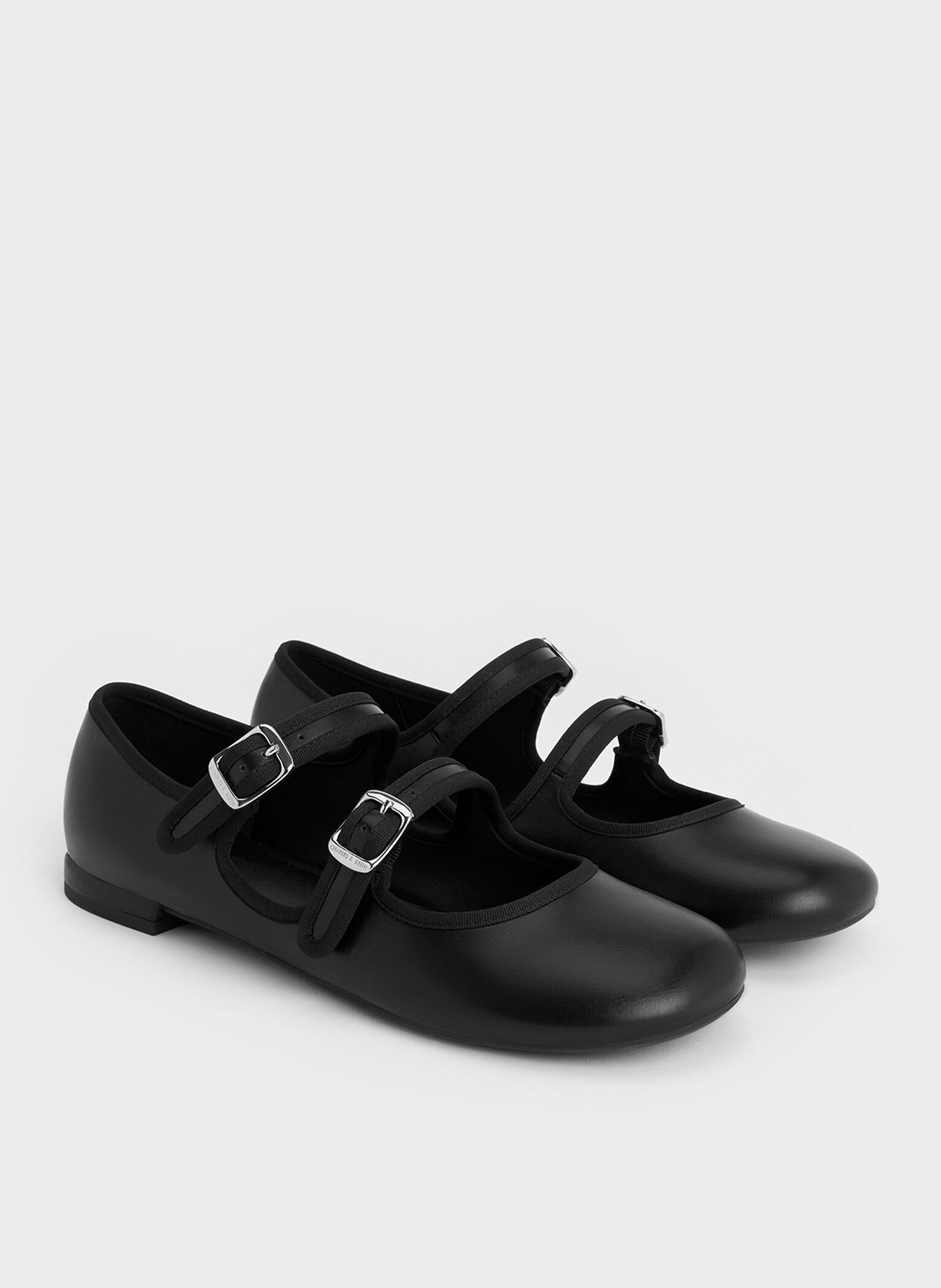 Double-Strap Mary Jane Flats, Black, hi-res