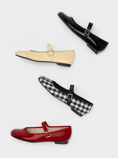 Patent Buckled Mary Jane Flats, Red, hi-res