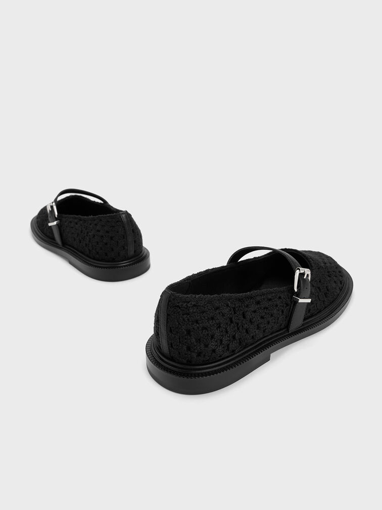 Crochet & Leather Mary Janes, Black, hi-res