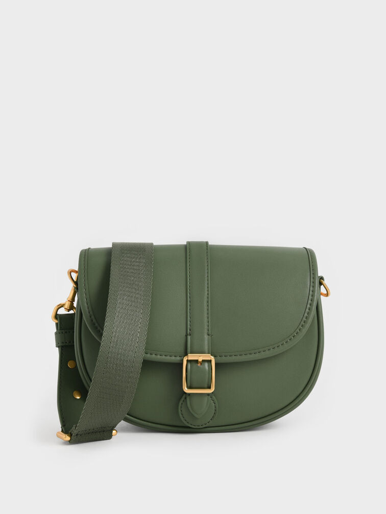 Flora Belted Saddle Bag, Dark Green, hi-res