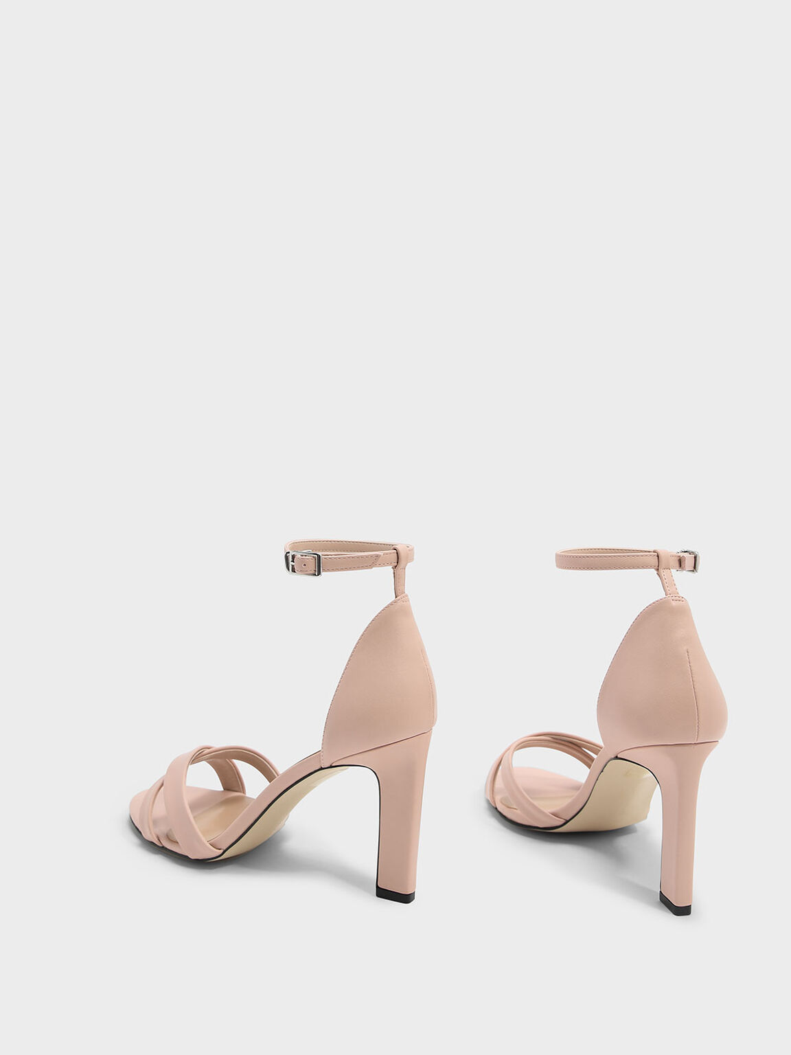 Ankle Strap Criss Cross Heeled Sandals, Nude, hi-res