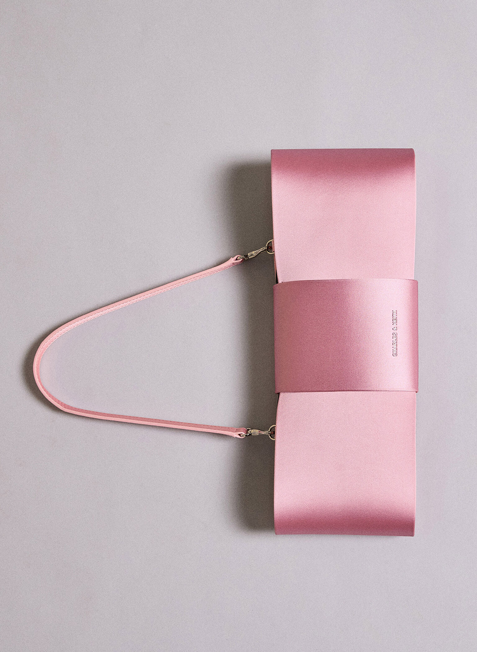 Satin Bow Elongated Shoulder Bag, Rosa flamenco, hi-res
