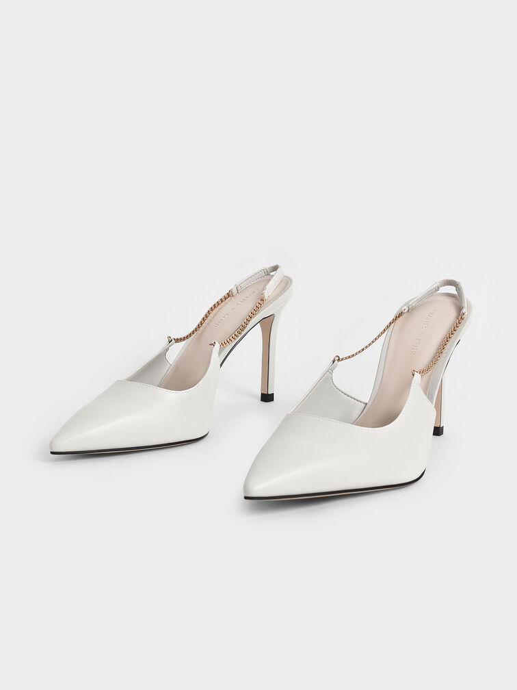 Chalk Chain-Link Slingback Stiletto Pumps - CHARLES & KEITH US