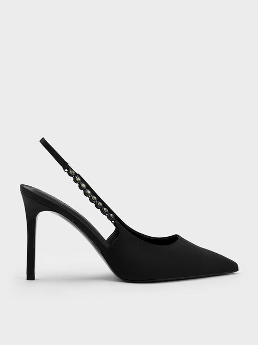 Gem-Strap Slingback Pumps, Black, hi-res