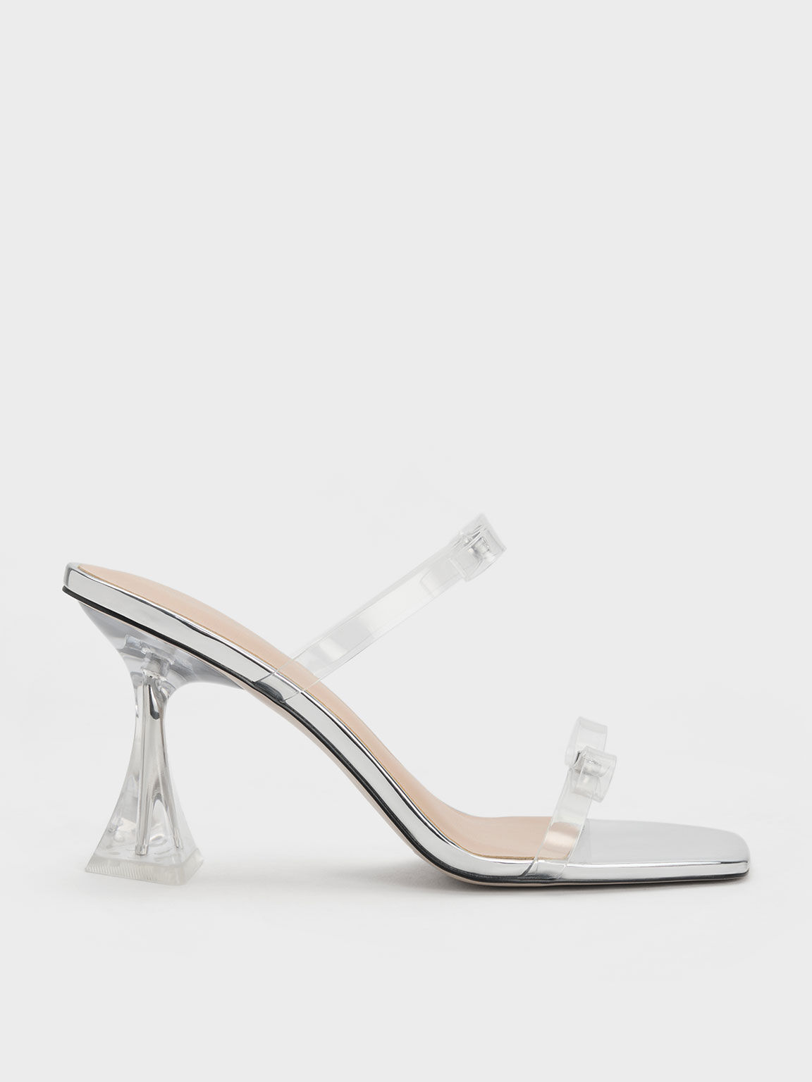 Embellished Bow See-Through Sandals, Silver, hi-res