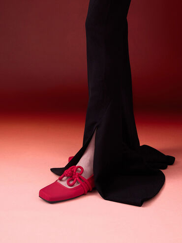 Clover-Knot Mary Jane Flats, Red, hi-res