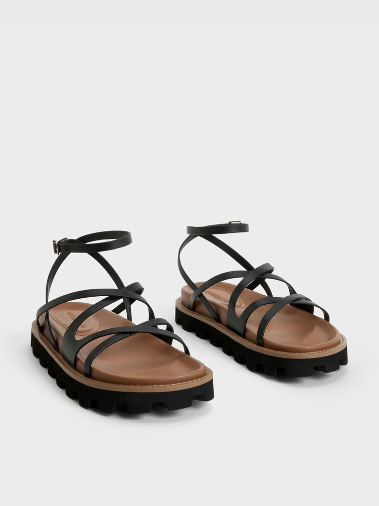 Black Crossover Ankle-Strap Sandals - CHARLES & KEITH US