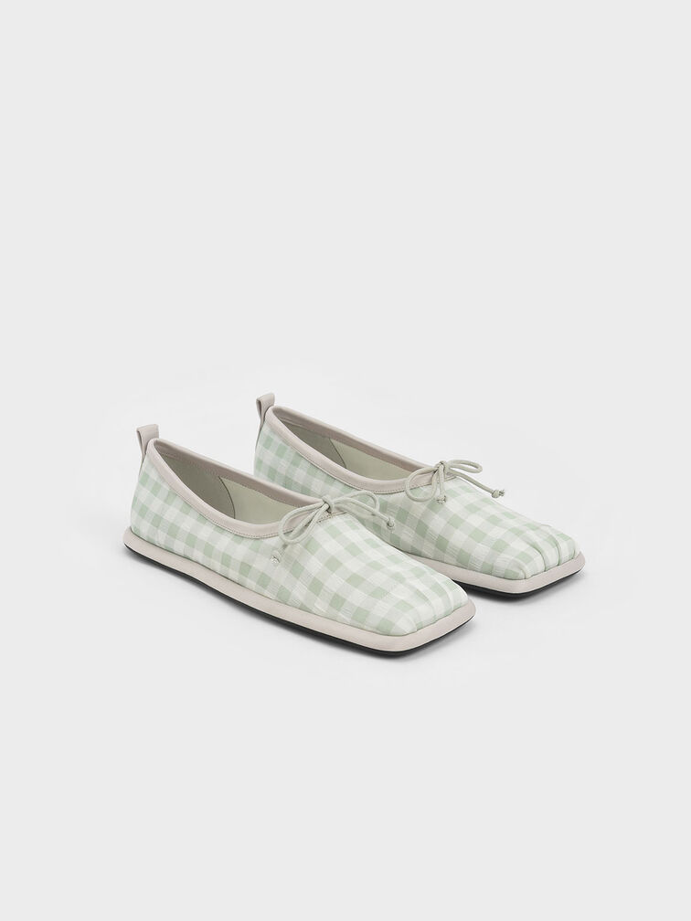 Carol Ruched-Toe Bow-Tie Ballerina Flats, Light Green, hi-res