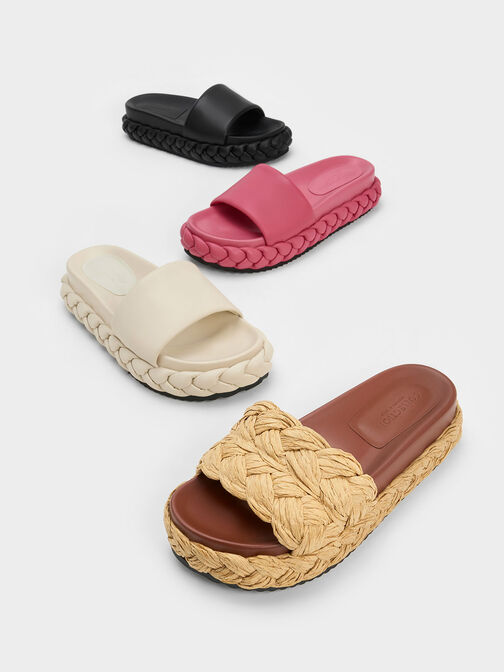 Tali Leather Braided Slides, Chalk, hi-res