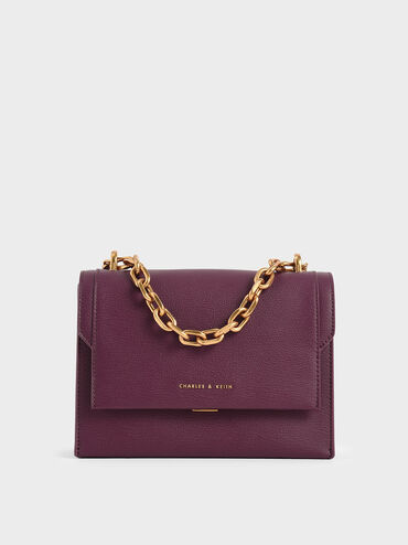 Chain Handle Evening Bag, Purple, hi-res