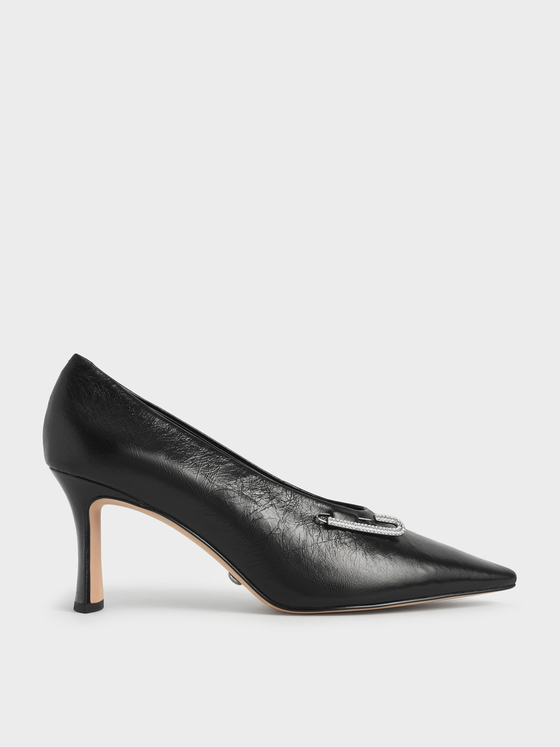 Gem-Embellished Leather Pumps, Black, hi-res