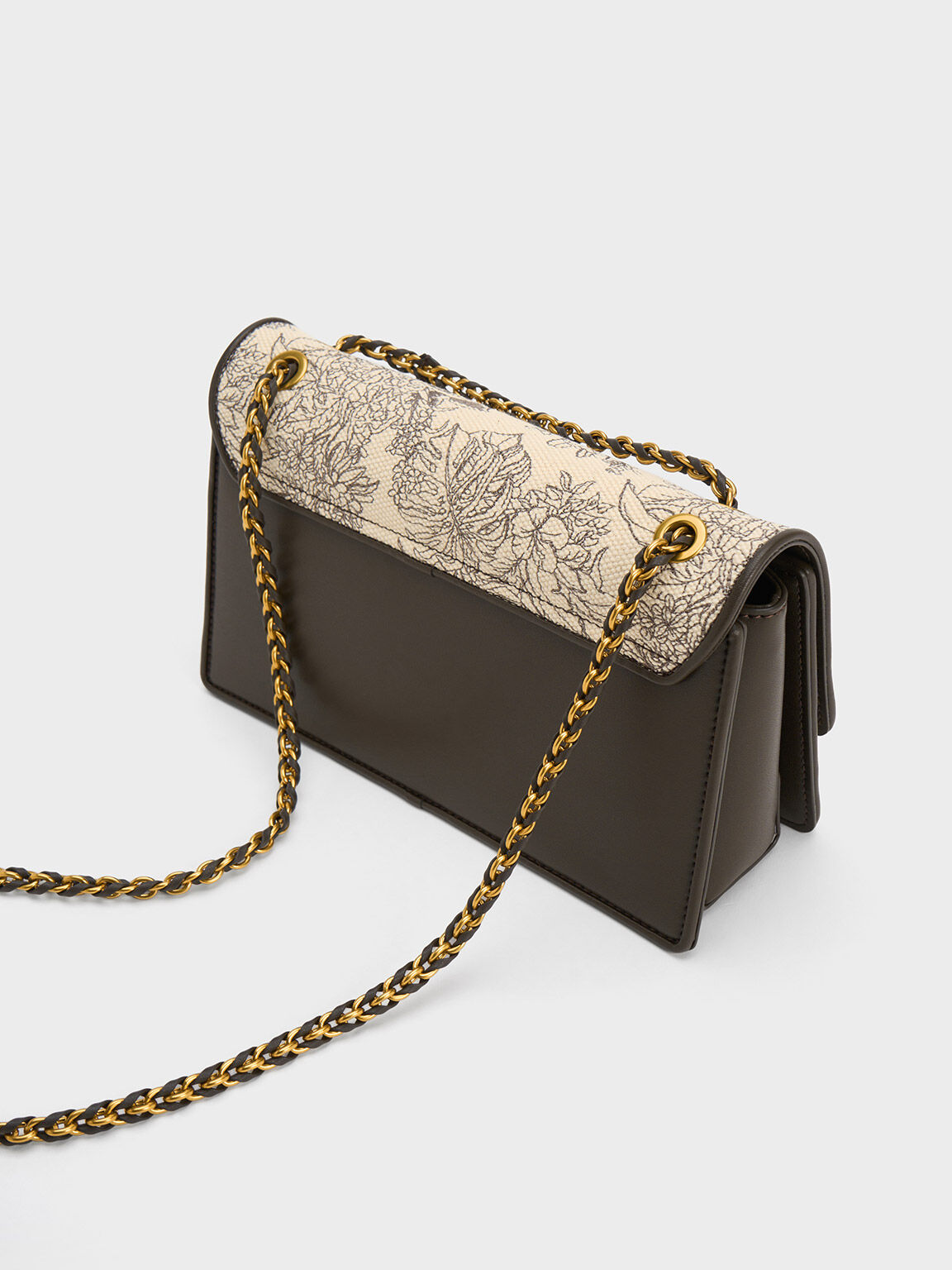 Floral Illustrated Canvas Shoulder Bag, Dark Moss, hi-res