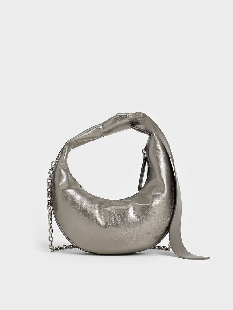 Micro bolso hobo anudado Toni tipo media luna, Estaño, hi-res