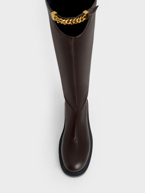 Chain-Link Cut-Out Knee-High Boots, Dark Brown, hi-res