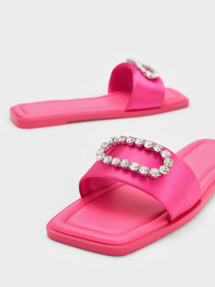 Gem-Embellished Recycled Polyester Slides, Pink, hi-res