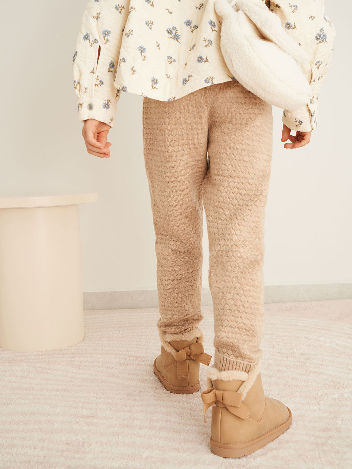 Girls' Fur-Trimmed Slip-On Ankle Boots, Camel, hi-res