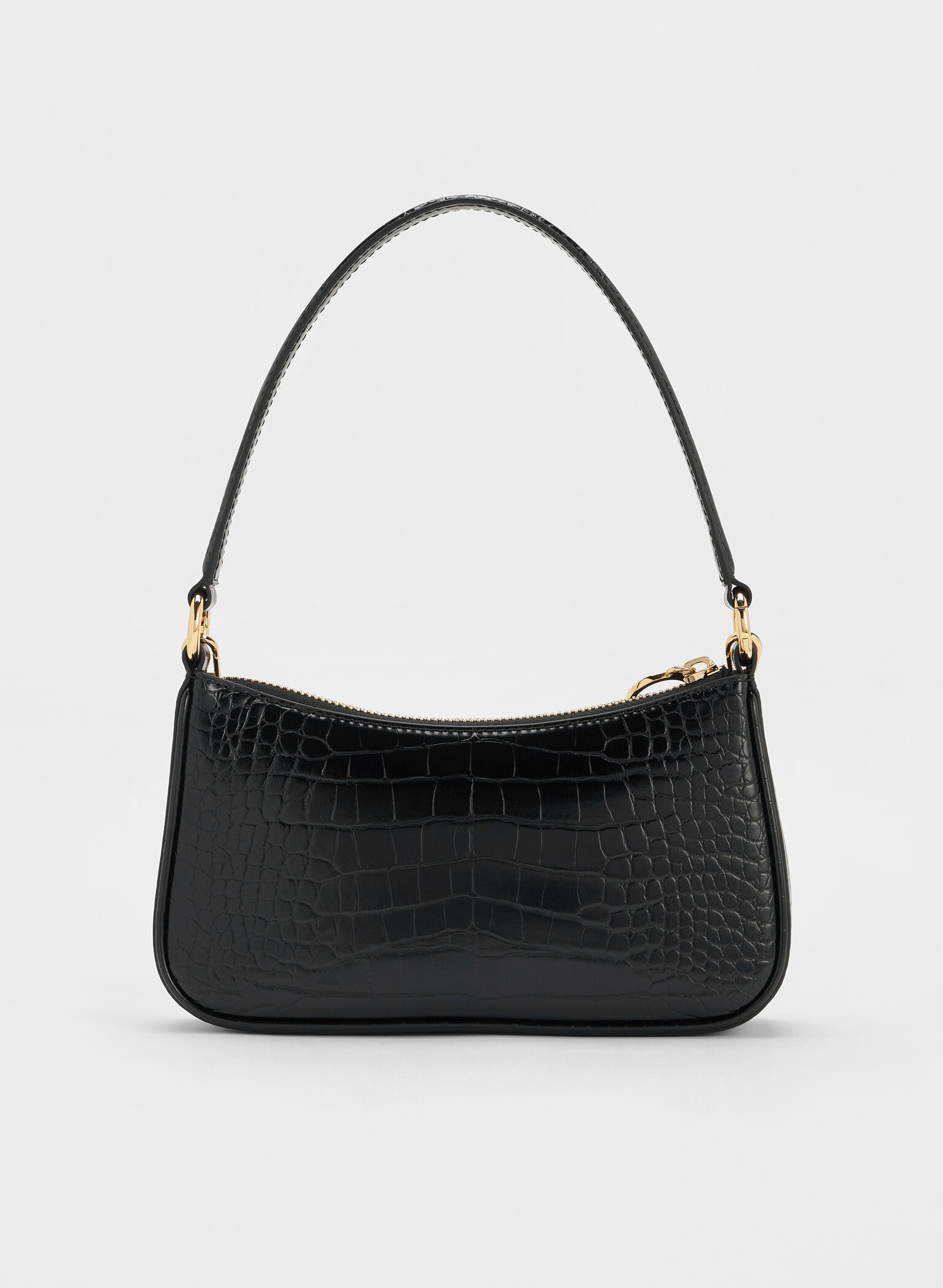 Elspeth Croc-Effect Chain-Link Shoulder Bag, Black Croco, hi-res